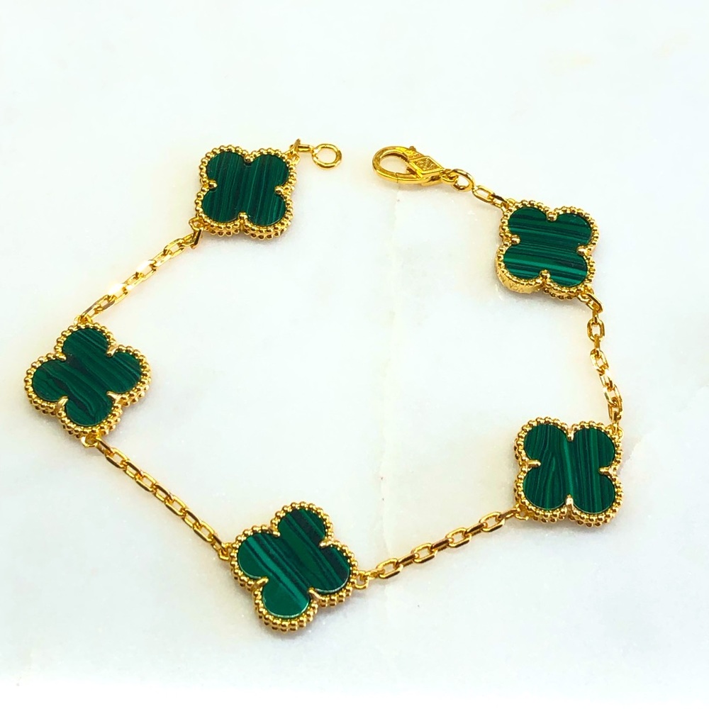 Clover Bracelet 15mm - Malachite 18k gold plated